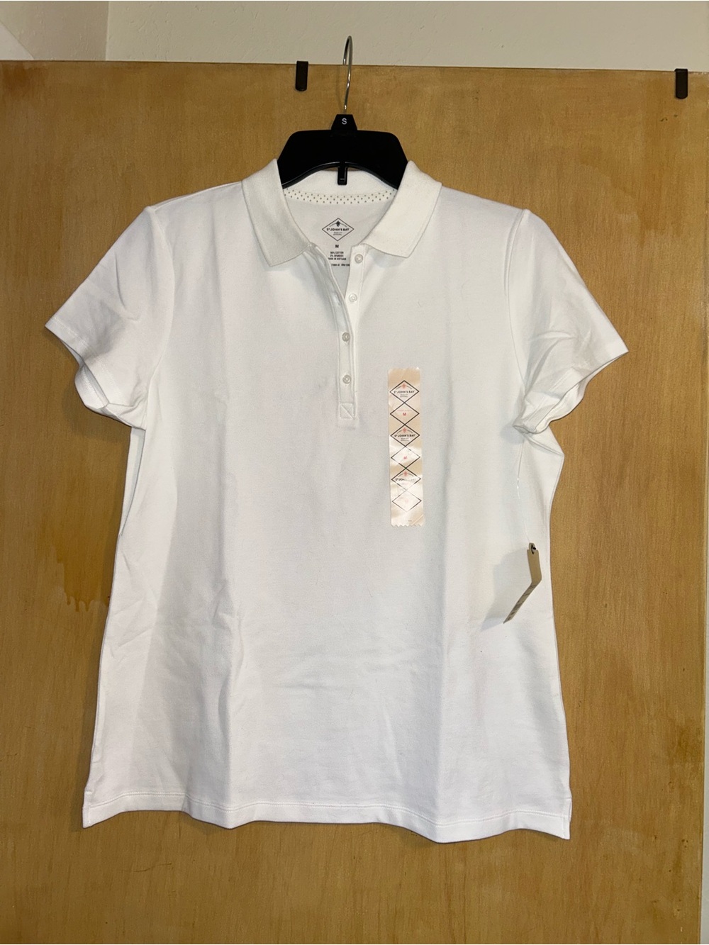 St. John's Bay Women's White Polo Tee Shirt Collar Cotton Medium NEW!!!